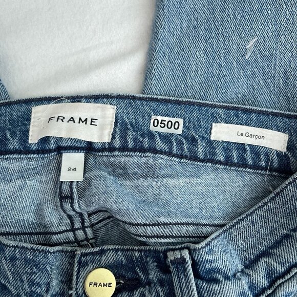 Frame Le Garcon with Rips in Beldon Jeans Distressed Light Wash Women 24 - Picture 7 of 13